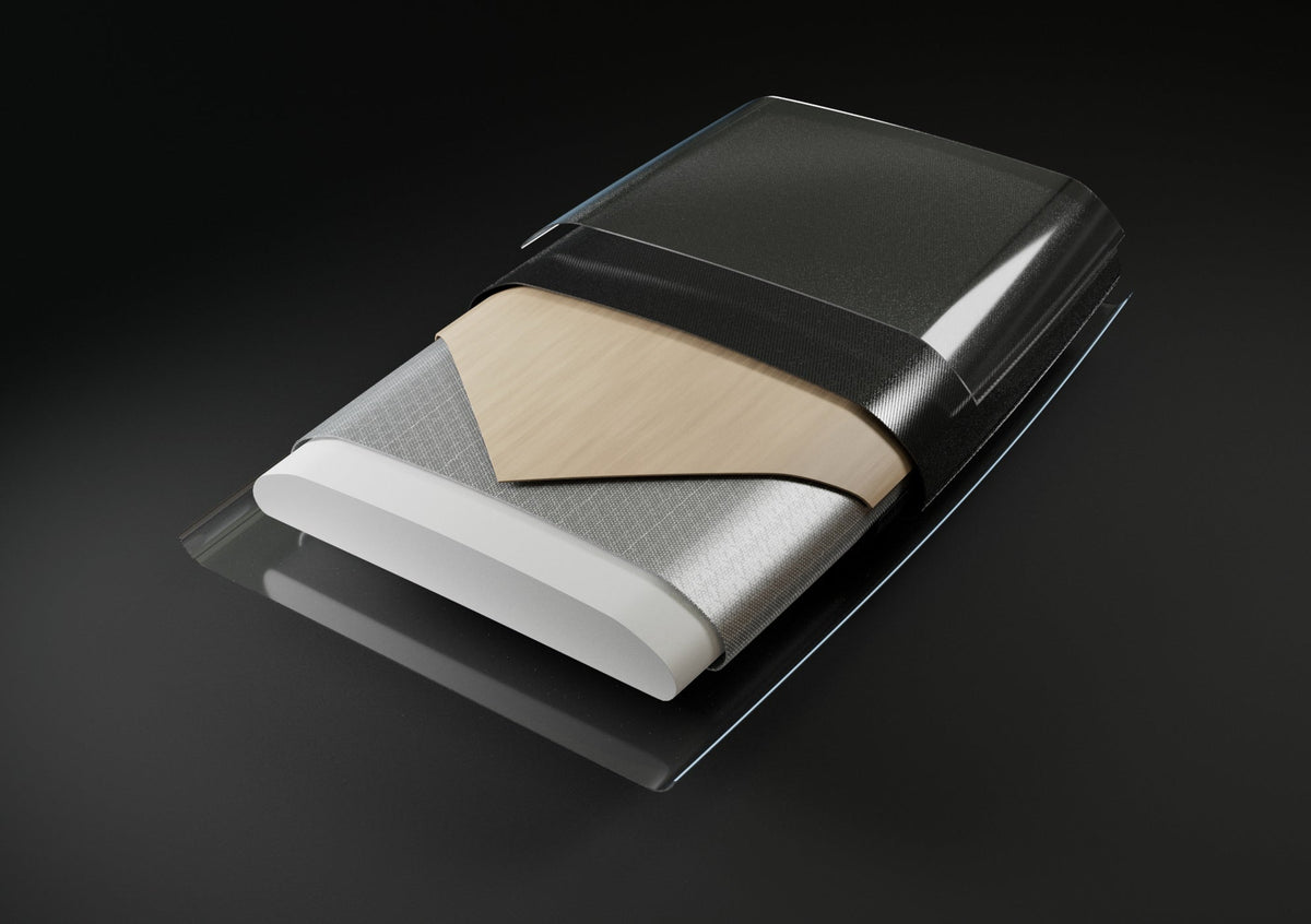 Opbouw van de Naish Hover DW NVision: biax carbon met houtsandwich