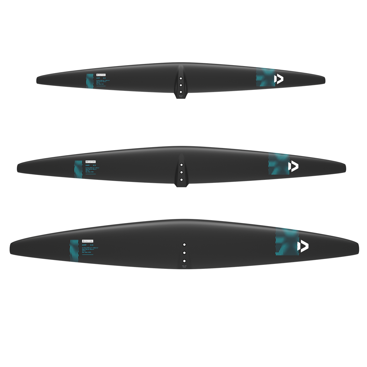 De drie maten van de Duotone AMP 2.0 SLS front wing