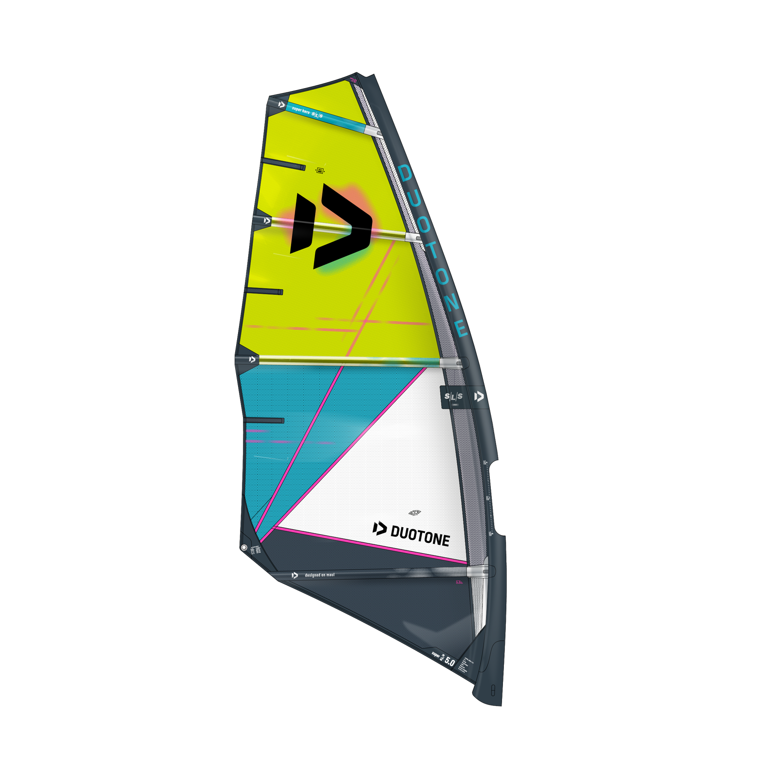 Duotone Super_Hero SLS 2026 wave zeil Yellow/Grey/Turquoise