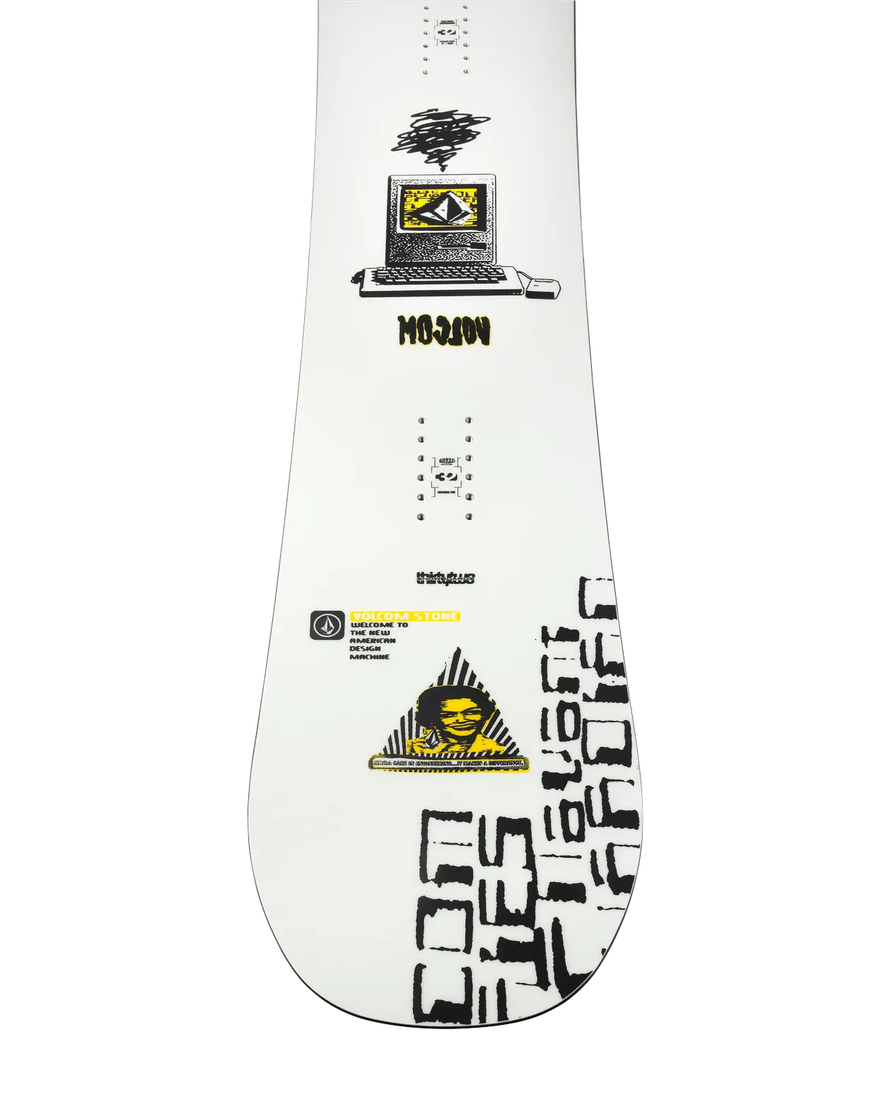 ThirtyTwo Volcom Moclov wit-geel, detail topsheet bij de tail
