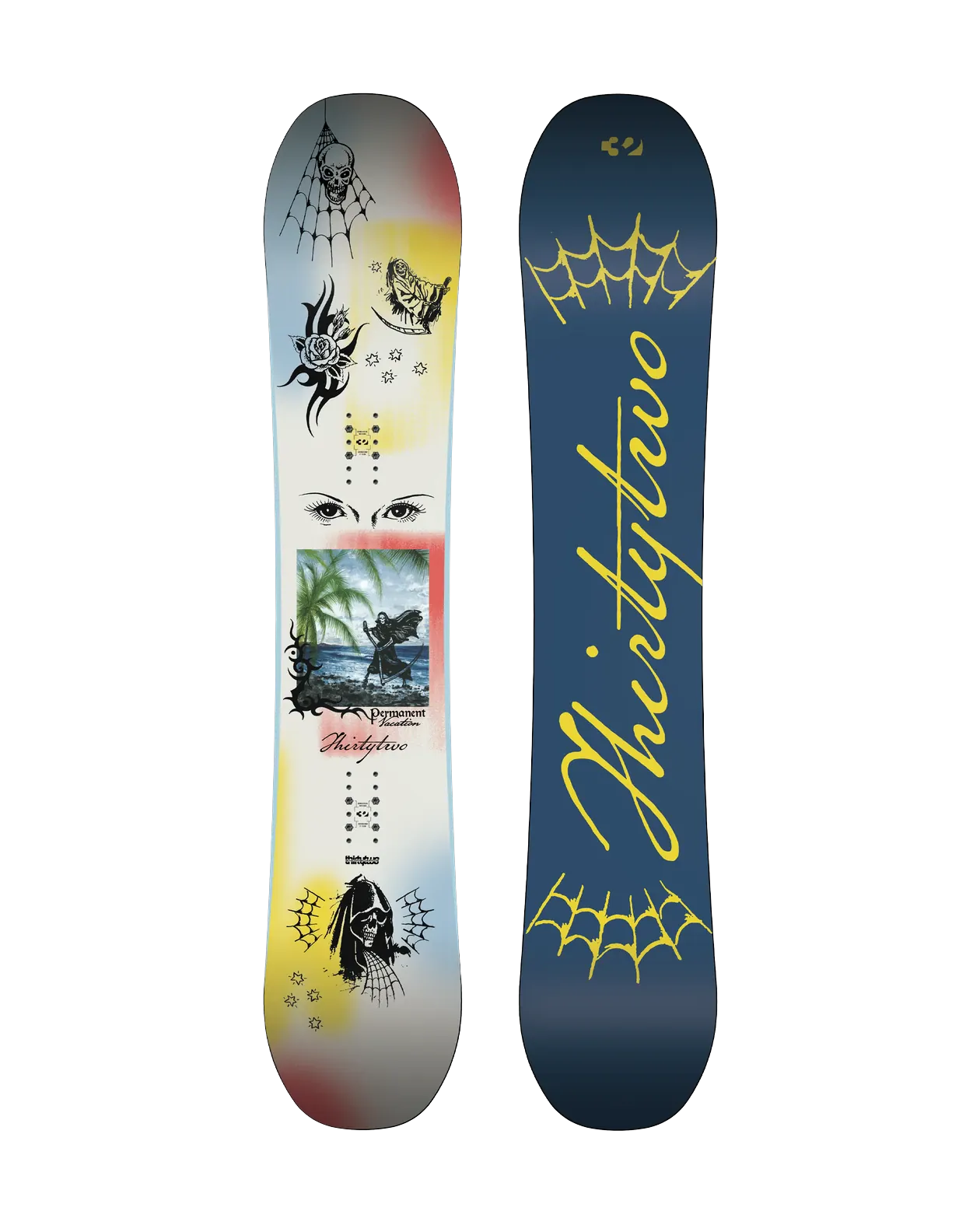 ThirtyTwo Permanent Vacation wit-blauw, topsheet en base naast elkaar