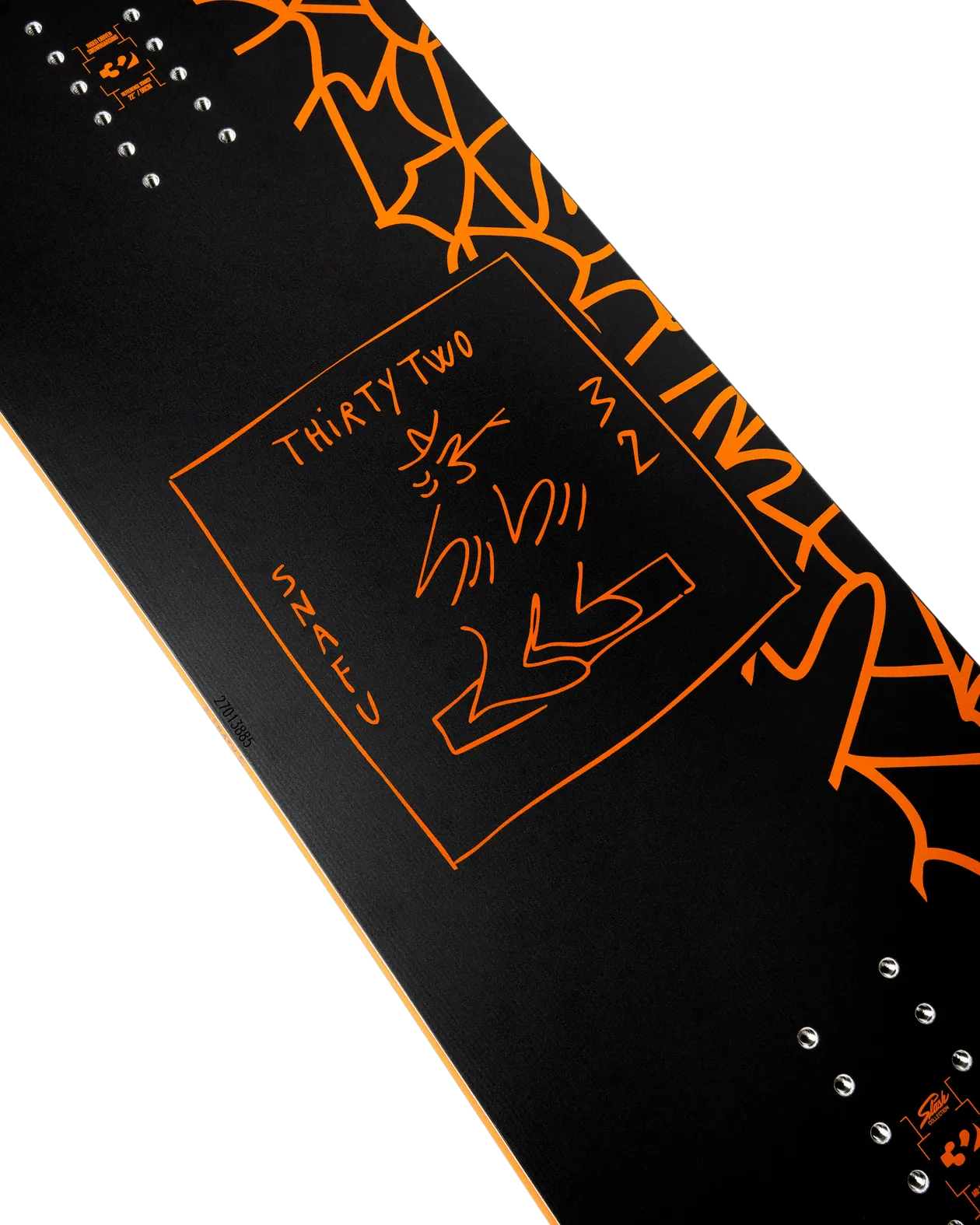 ThirtyTwo Snafu zwart-oranje, detail topsheet met print
