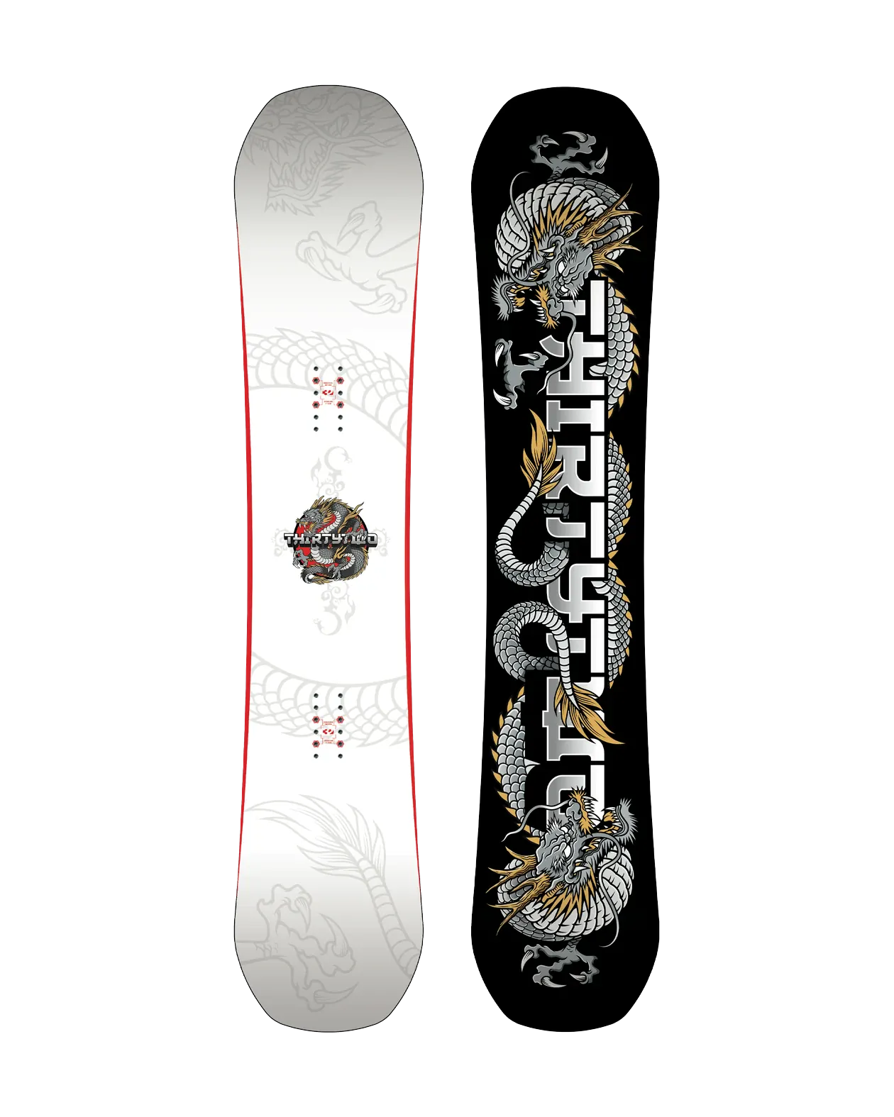 ThirtyTwo T32M Carbon wit-zwart, topsheet en base naast elkaar