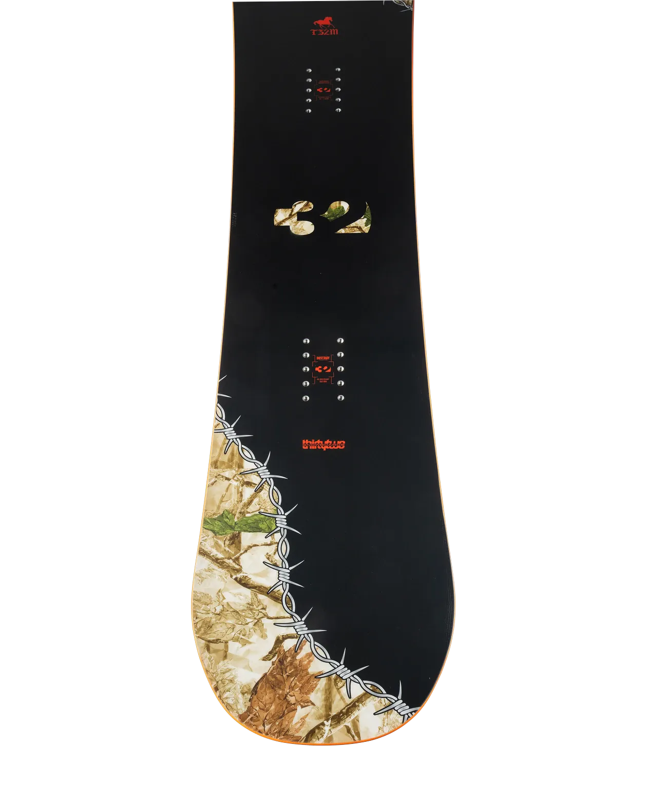 ThirtyTwo T32M Youth zwart-oranje, detail topsheet bij de tail