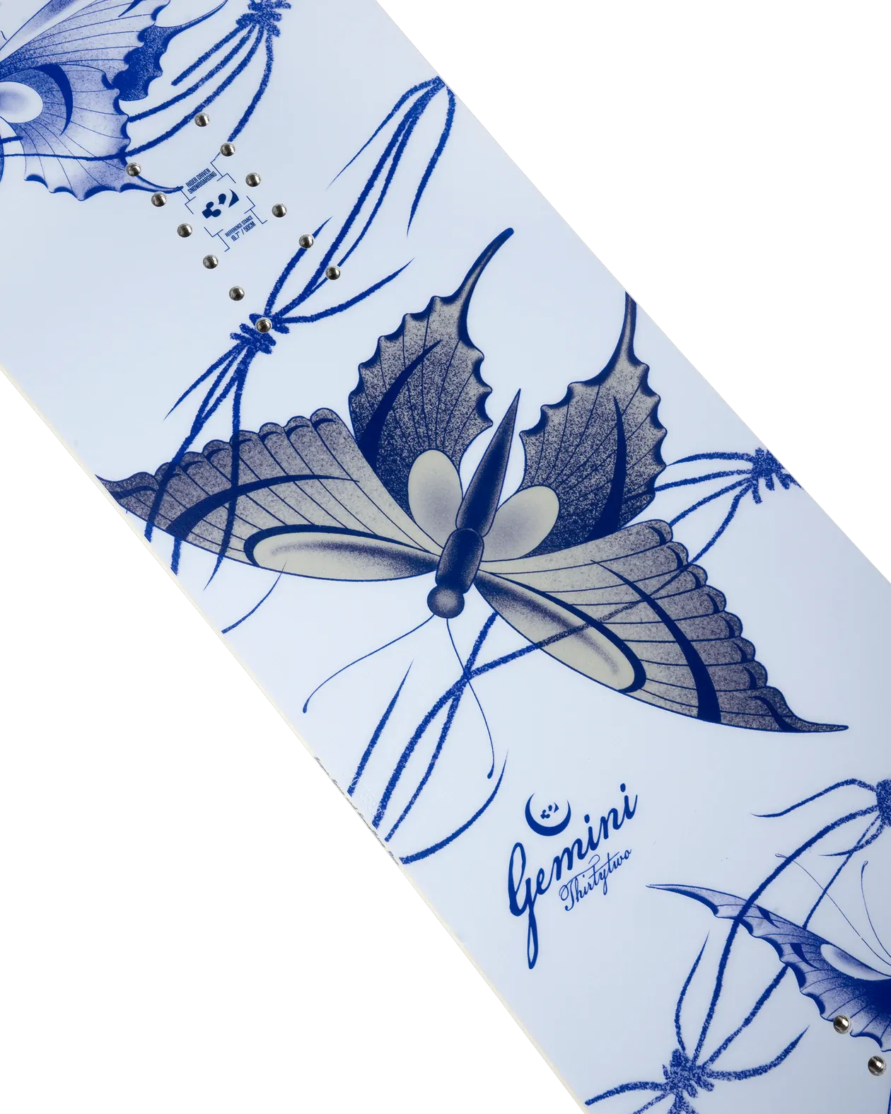 ThirtyTwo Gemini wit-blauw, detail topsheet met modelnaam