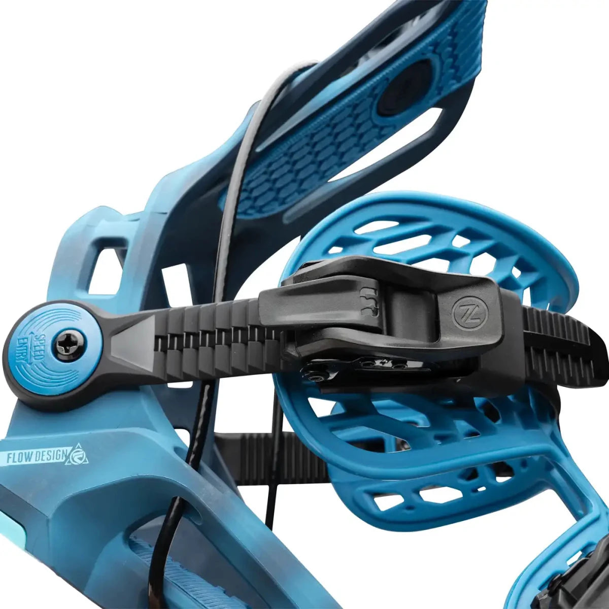 Flow Fenix Cyber Blue, detail van de enkelstrap en sluiting