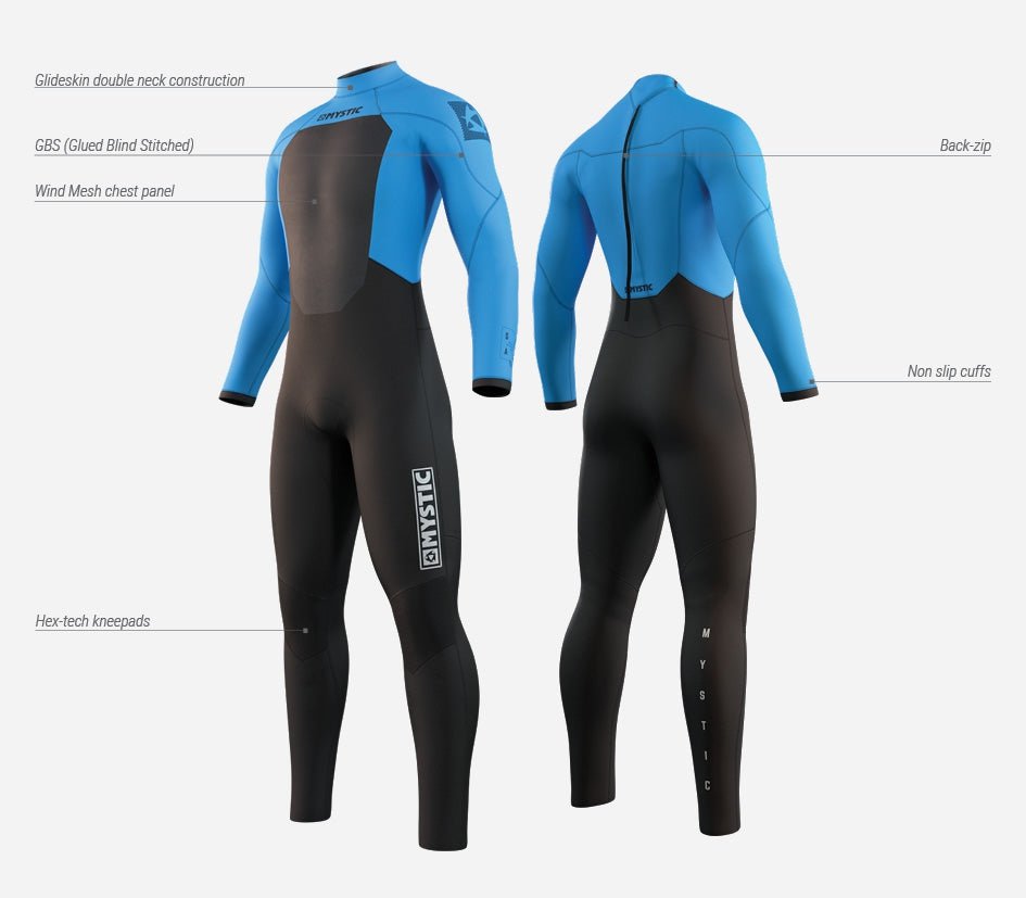 Mystic - Star Fullsuit 4/3mm Bzip Global Blue - 46/XS - GearFreak