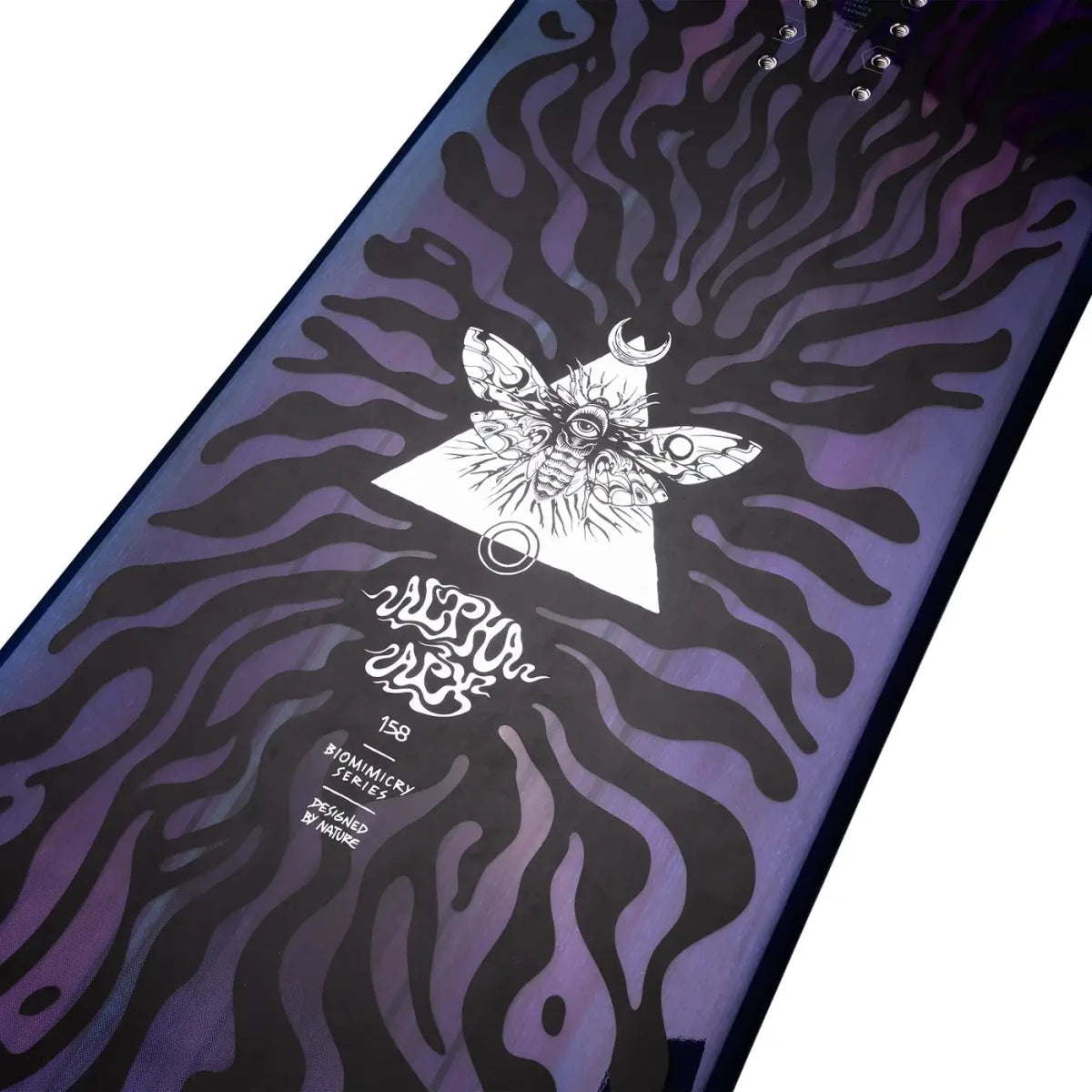 Nidecker Alpha APX paars-roze, detail base met illustratie