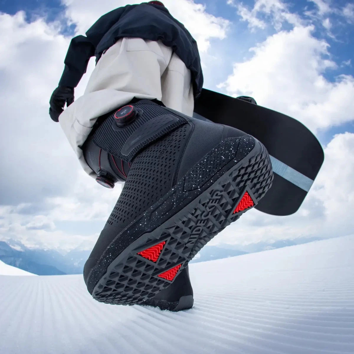 Nidecker Rift Pro heren Black, op de piste, zool in beeld