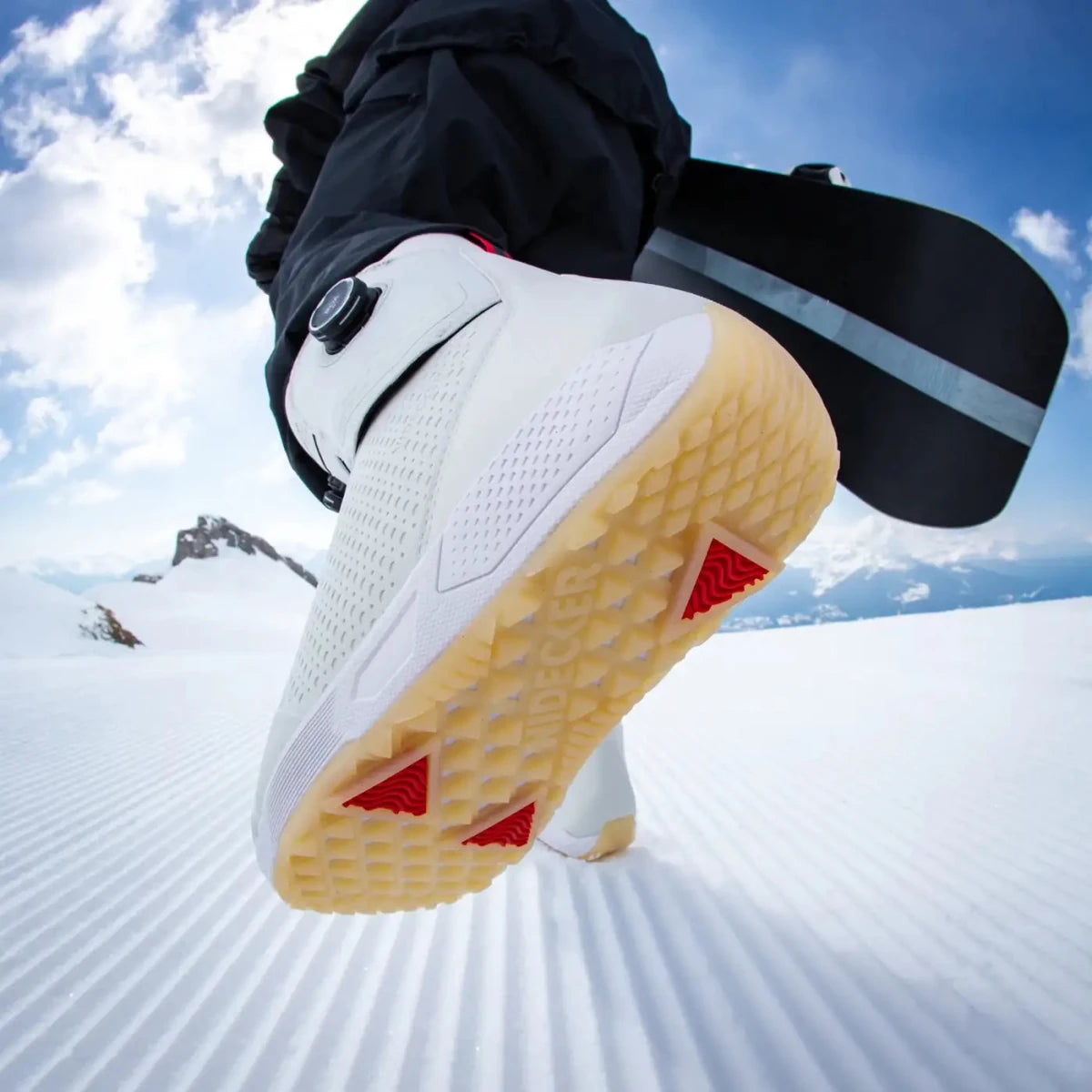 Nidecker Rift Pro heren White, op de piste, zool in beeld