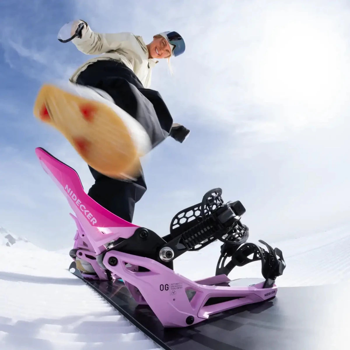 Nidecker OG Supermatic Milkshake, rider stapt in op de piste