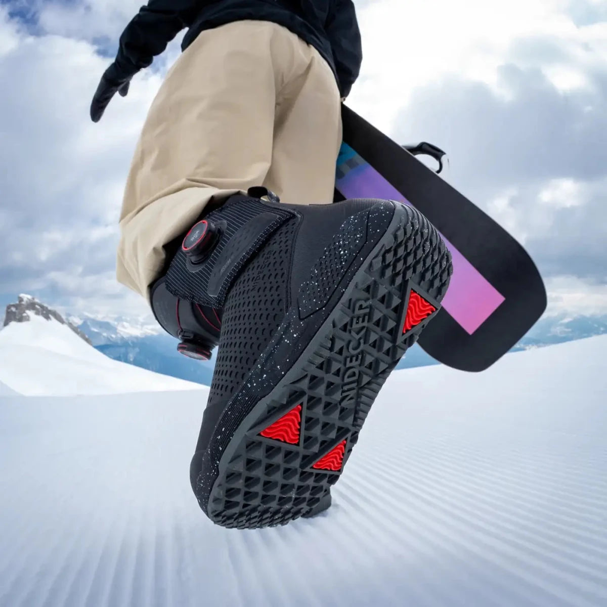Nidecker Rift Pro dames Black, op de piste, zool in beeld