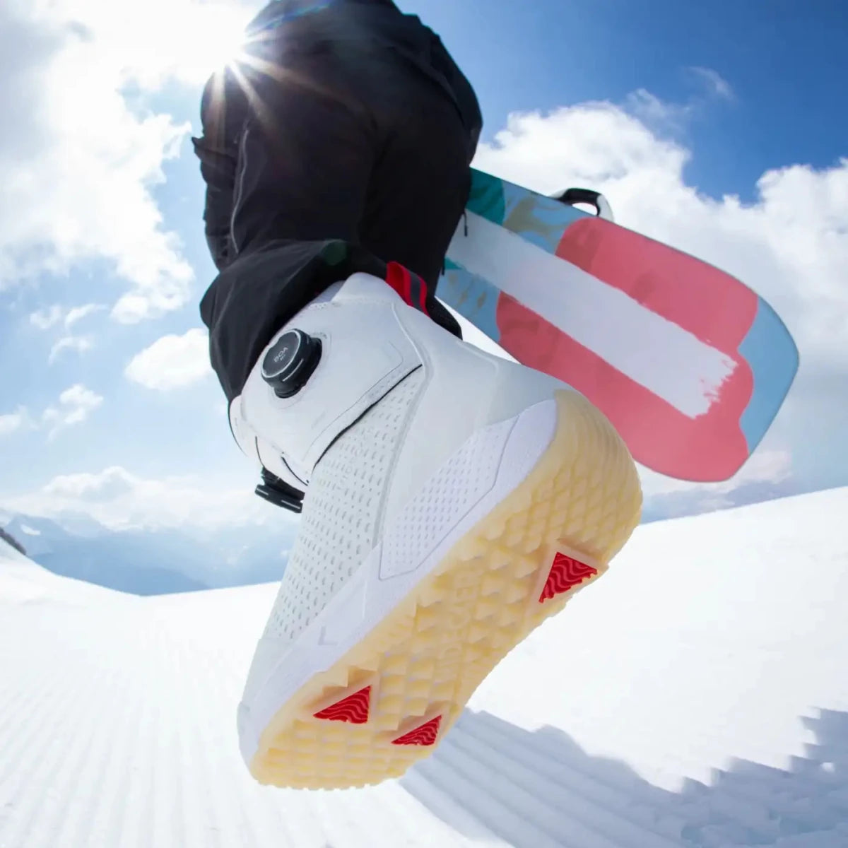 Nidecker Rift Pro dames White, op de piste, zool in beeld