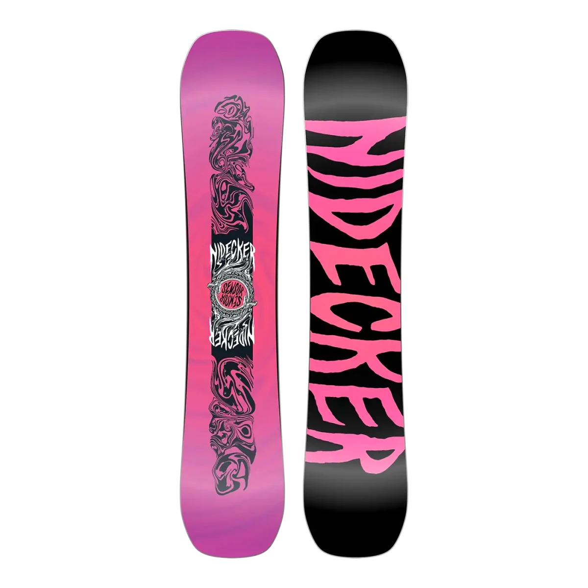 Nidecker Sensor dames roze-zwart, topsheet en base naast elkaar
