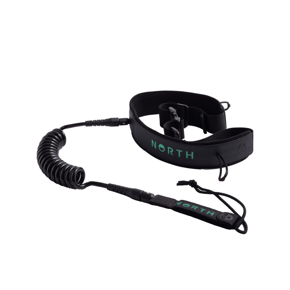 North Kiteboarding - Waist Board Leash Adjustable Belt with coiled board leash - Black - O/S - GearFreak
