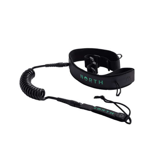 North Kiteboarding - Waist Board Leash Adjustable Belt with coiled board leash - Black - O/S - GearFreak