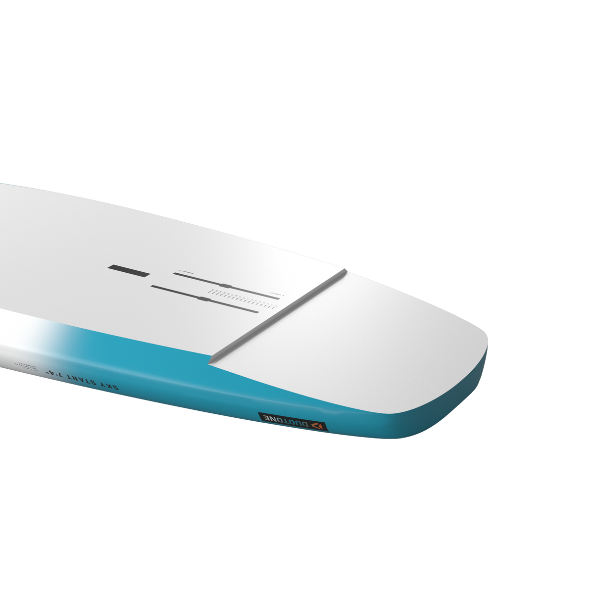 Duotone Sky Start DST 2026, onderkant van de tail met de step tail en de foiltracks