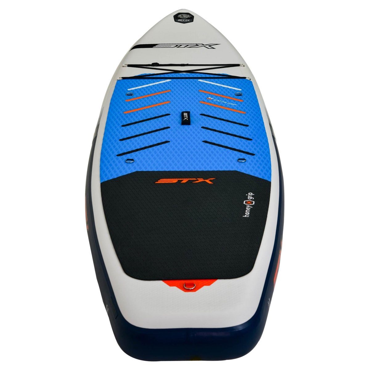 Achterkant deckpad van de STX iSup Cruiser met Honey Grip en bevestigingsring voor de leash