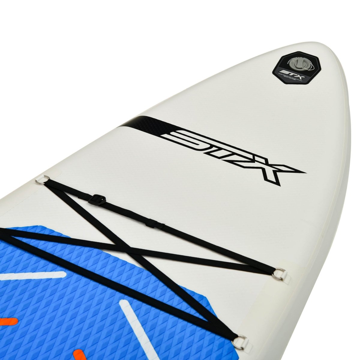 Neus van de STX iSup Cruiser met sjorbanden en bevestigingsogen voor bagage