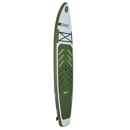 STX iSup Cruiser Pure SUP-board vanaf de zijkant, met deckpad en rail in beeld