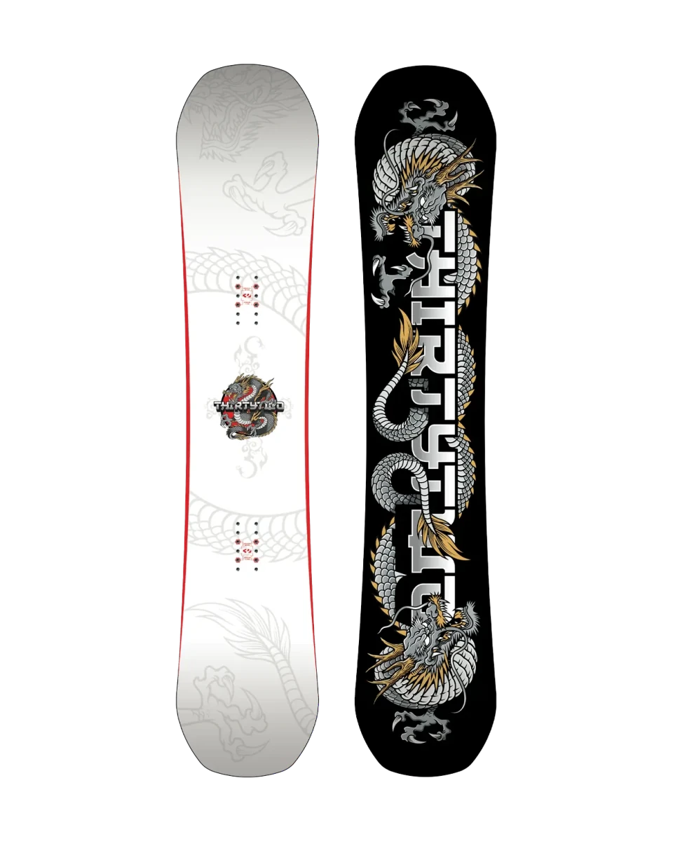 ThirtyTwo T32M Carbon wit-zwart, topsheet en base naast elkaar
