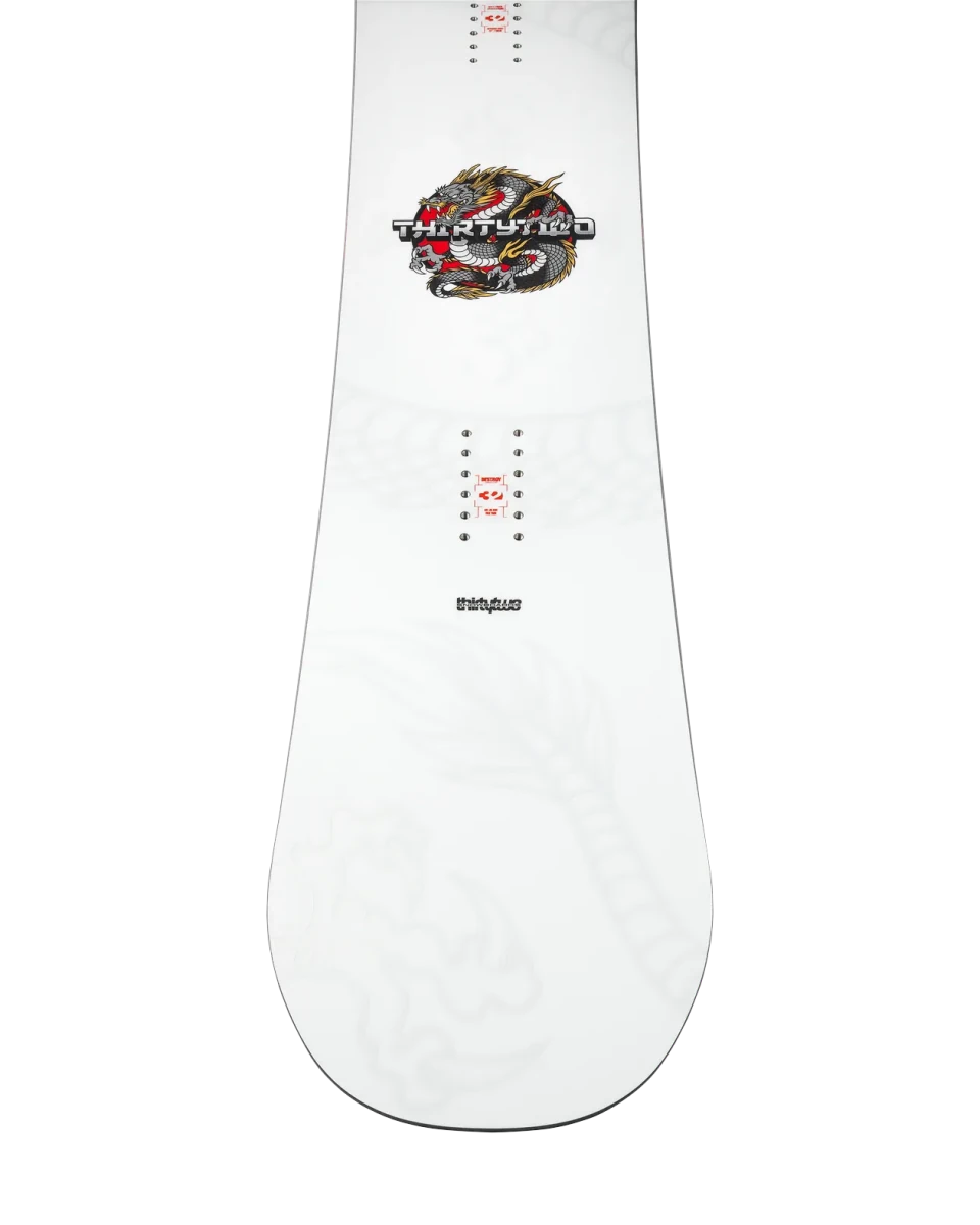 ThirtyTwo T32M Carbon wit-zwart, detail topsheet met logo en inserts